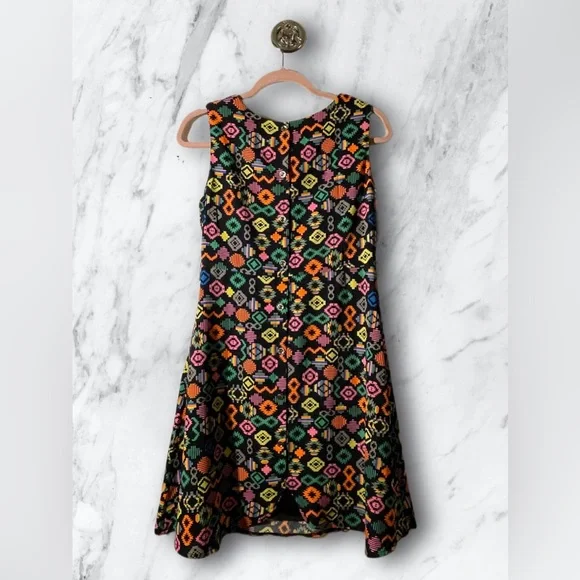 Colorful Patterned Sleeveless Flared Mini Dress - Picture 2 of 6